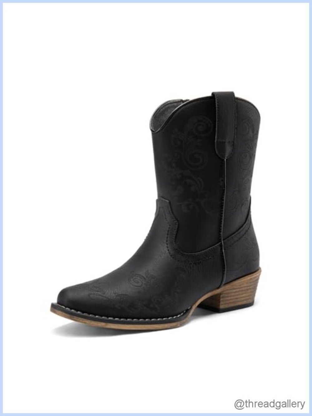 Western Ankle Boots Square Toe Faux Leather Side Zipper Cowboy Booties
